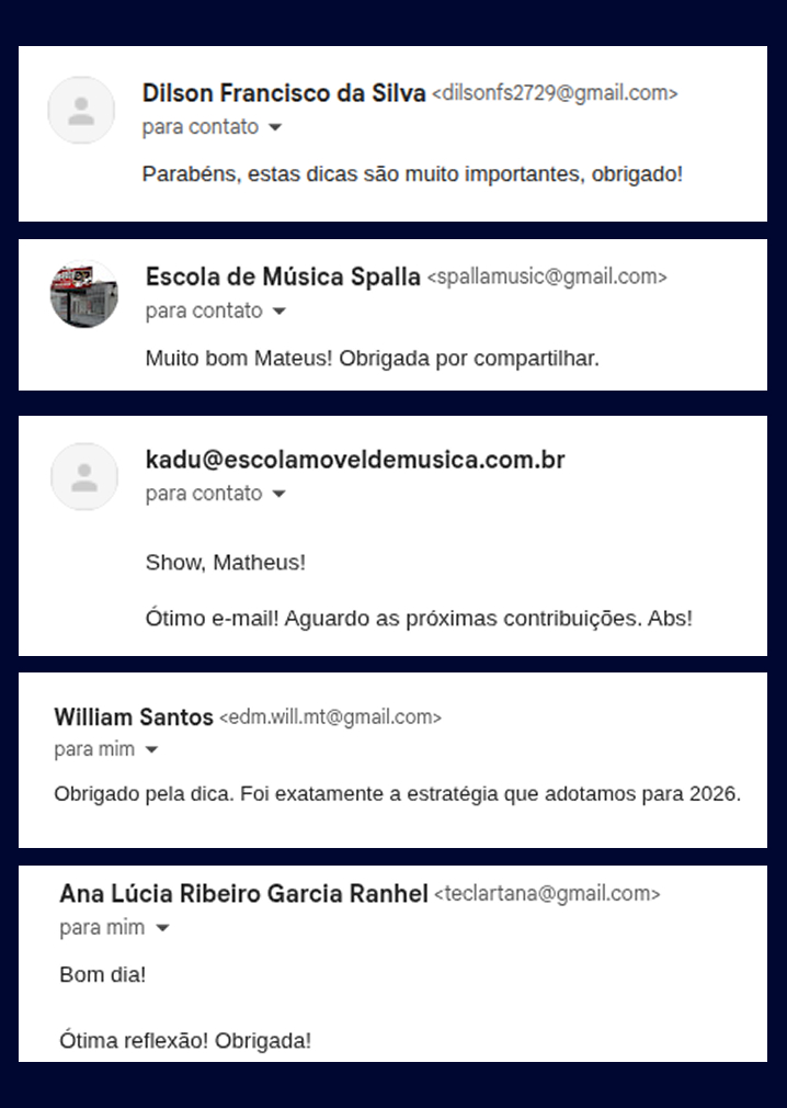 E-mails de leitores comentando a newsletter Gestão com Sétima
