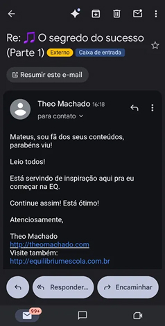 Depoimento de leitor da newsletter Gestão com Sétima 2