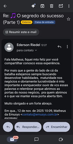Depoimento de leitor da newsletter Gestão com Sétima 1
